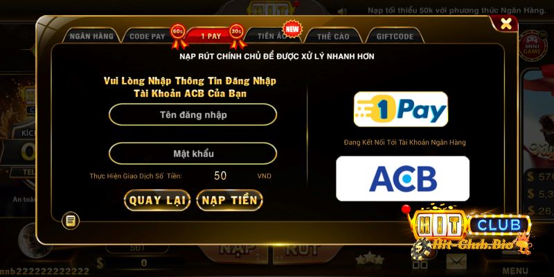 Nạp tiền vào Hitclub bằng Ngân hàng
